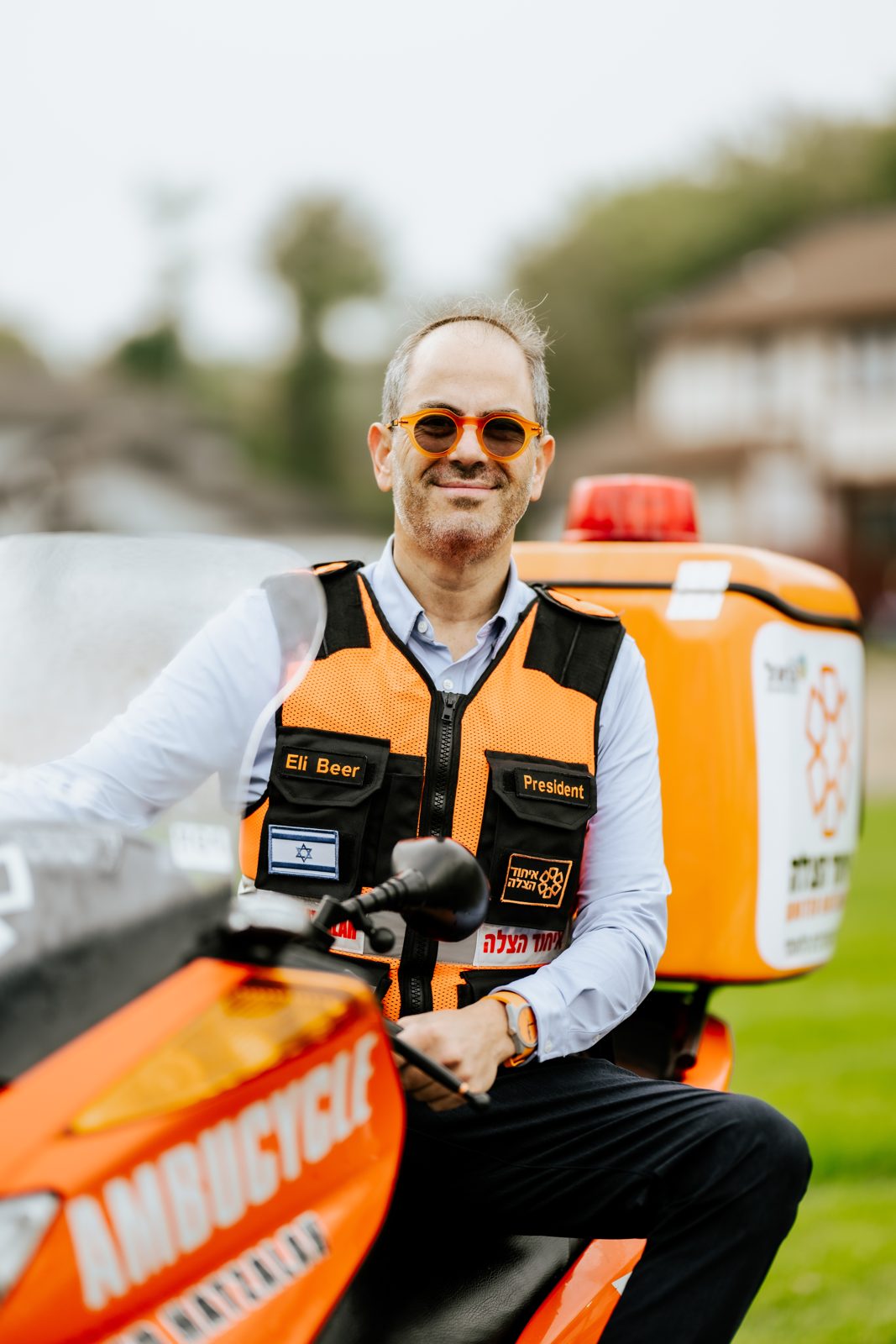 Eli Beer on an ambucycle, Sep 15, 2024
